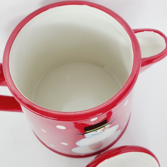 Red Christmas Snowman Teapot Ceramic - Picture 3 of 7